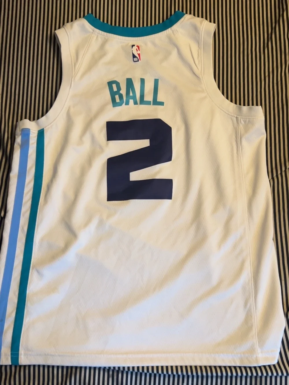 Jordan White Hornets #2 Jersey with Teal and Navy Accents